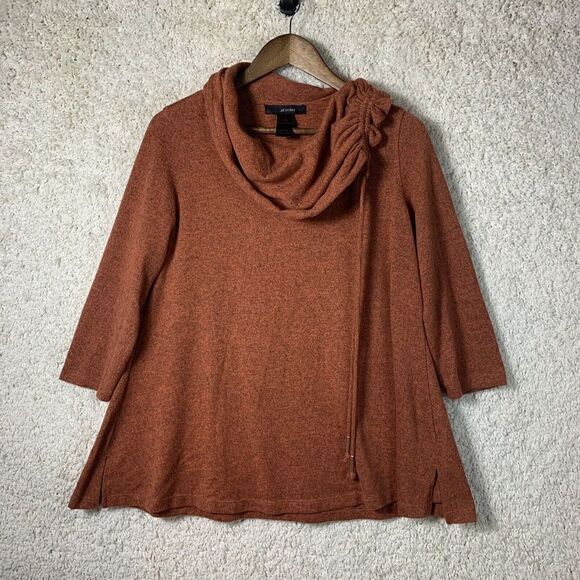 Ali Miles Orange Long Sleeve Cinched Cowl Neck Drawstring Sweater Womens‎ Size S - Picture 1 of 9